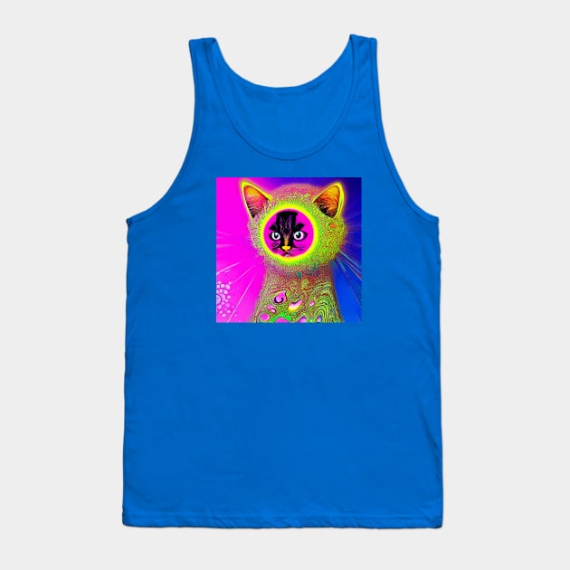 Psychedelic Cat- Mochi Tank Top by Black Cat Alley